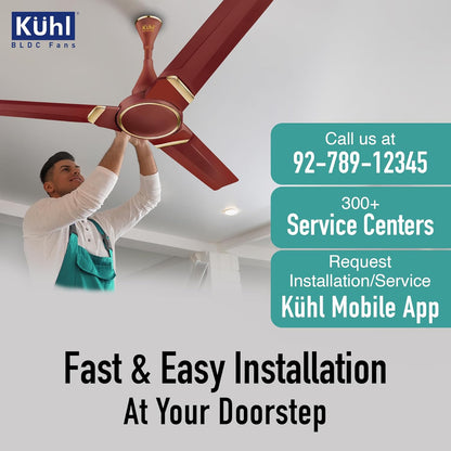 KUHL Prima A3 1200mm BLDC Ceiling Fan with Remote | INR 300 Off on Exchange | 5- Rated | High Airflow | Saves up to 65% Electricity | 5-Year Warranty | Brown