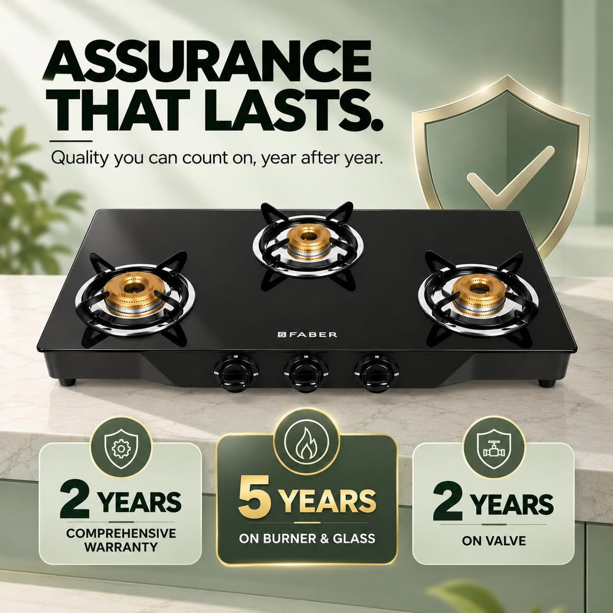 Faber Jumbo 3 Brass Burner Cooktop | 1 Jumbo, 1 Medium, 1 Small | Drip Tray | Toughened Glass | Manual Ignition | Ergono