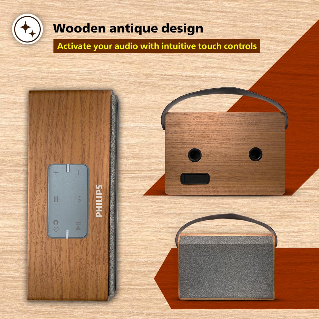 Philips TAS2228 Bluetooth Speaker 40W, Retro Wooden Design, 6 Hrs Playtime (TAS2228/94)