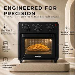 Faber Air Fryer Oven 18L 1500W | Bake Tray, Tray Handle & Crumb Tray | Dishwasher safe removable parts |6 Preset Auto Pr