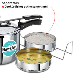 Hawkins Classic 5 Litre Tri-Ply Pressure Cooker with Separator, Triply Stainless Steel Inner Lid Cooker, Silver (SSTCL51)