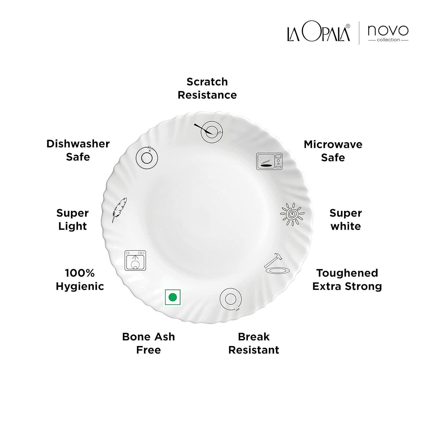 La Opala Novo Collection Opal Glass Crockery | for Family of 6 | Dinner Set 23 pcs Petite Roses | Plates & Bowls for Dining | Microwave Safe | 100% Vegetarian | Extra Strong | Light & White