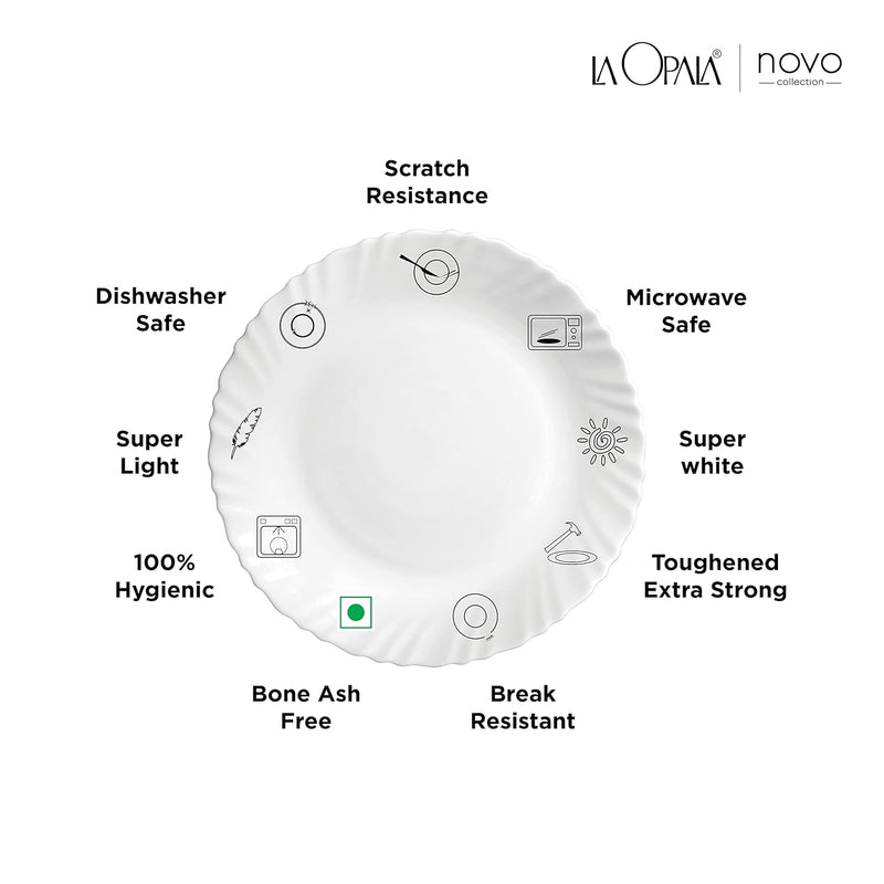 La Opala Novo Collection Opal Glass Crockery | for Family of 6 | Dinner Set 23 pcs Autumn Flower | Plates & Bowls for Dining | Microwave Safe | 100% Vegetarian | Extra Strong | Light & White