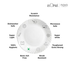 La Opala Novo Collection Opal Glass Crockery | for Family of 6 | Dinner Set 23 pcs Trinty Green | Plates & Bowls for Dining | Microwave Safe | 100% Vegetarian | Extra Strong | Light & White
