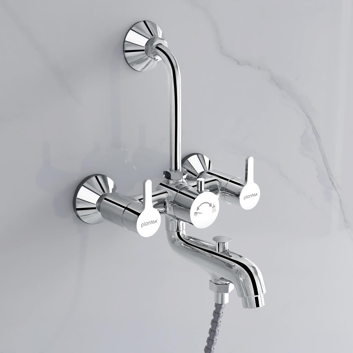 Plantex Pure Brass 3 in 1 Wall Mixer for Bathroom with L-Bend Provision for Overhead and Hand Shower/Mixer Tap for Bathroom with Water Saving Aerator and Brass Wall Flange (ORE-1421)-1