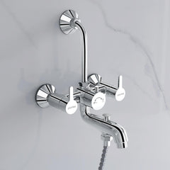 Plantex Pure Brass 3 in 1 Wall Mixer for Bathroom with L-Bend Provision for Overhead and Hand Shower/Mixer Tap for Bathroom with Water Saving Aerator and Brass Wall Flange (ORE-1421)-1