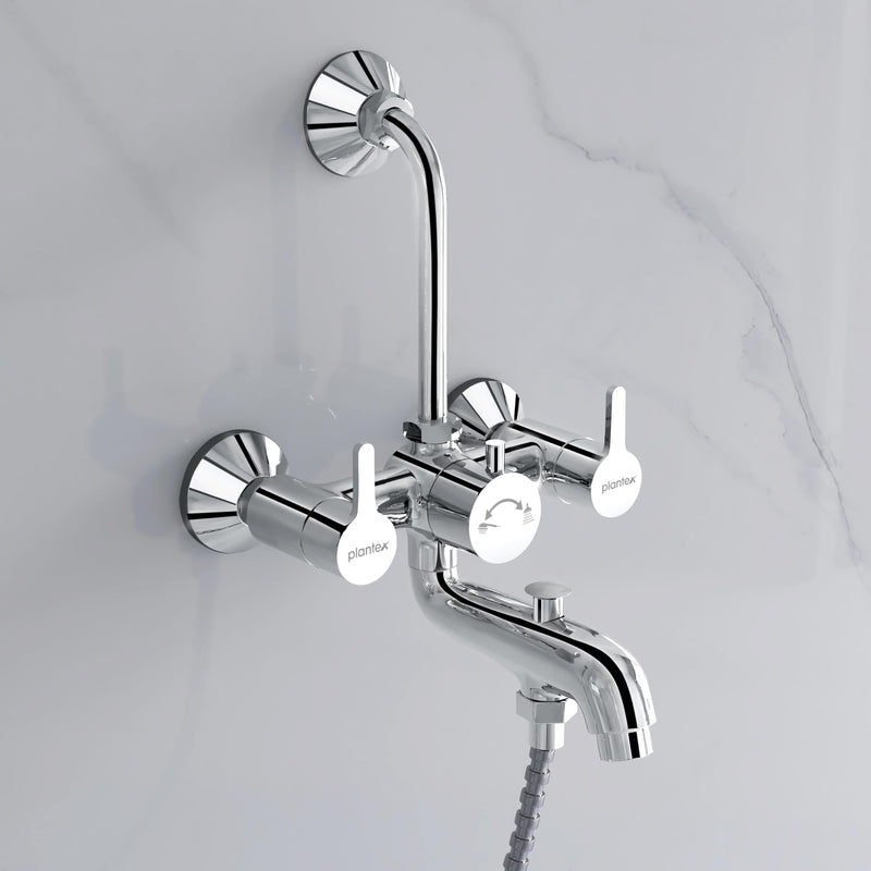Plantex Pure Brass 3 in 1 Wall Mixer for Bathroom with L-Bend Provision for Overhead and Hand Shower/Mixer Tap for Bathroom with Water Saving Aerator and Brass Wall Flange (ORE-1421)-1