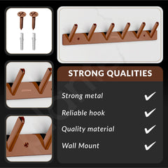 Plantex Wall Hooks for Hanging Cloth/Stainless Steel Towel Hangers/Bathroom Robe Hooks/Door Hangers/Square Wall Hook/Hook Rail for Hanging Keys - 6 Hooks (Pack of 3, PVD Rose Gold)-6