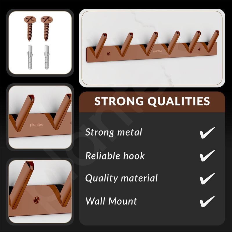 Plantex Wall Hooks for Hanging Cloth/Stainless Steel Towel Hangers/Bathroom Robe Hooks/Door Hangers/Square Wall Hook/Hook Rail for Hanging Keys - 6 Hooks (Pack of 3, PVD Rose Gold)-6