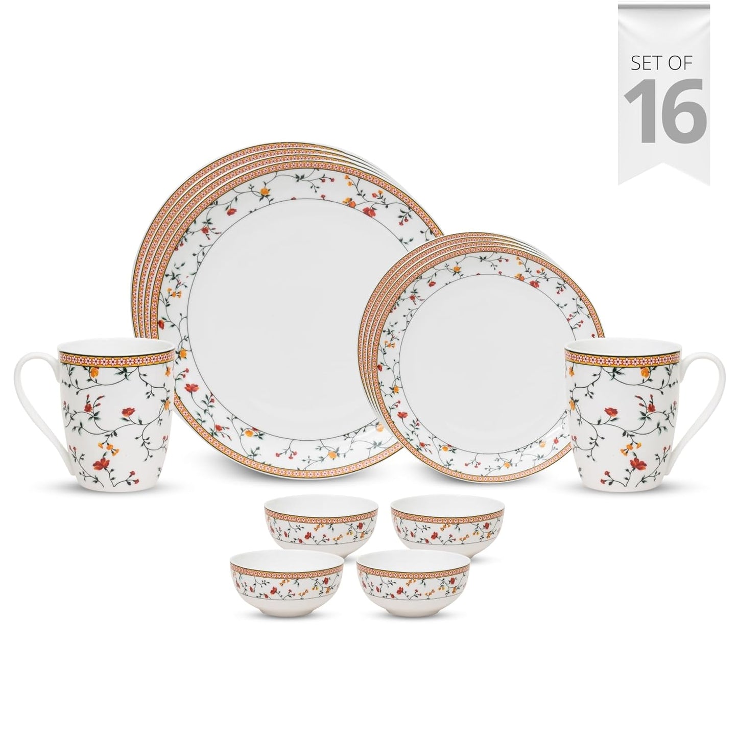 Clay Craft Fine Ceramic Eco Dinner Set, Enchanting Gold, for Family of 4, Dinner Set Ceramic, Crockery Set, Dining Set for Dinner, Crockery Set for Gift, Kitchen Set (ECO1, 16 Pieces)