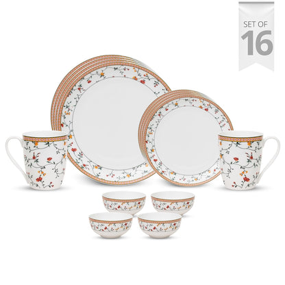 Clay Craft Fine Ceramic Eco Dinner Set, Enchanting Gold, for Family of 4, Dinner Set Ceramic, Crockery Set, Dining Set for Dinner, Crockery Set for Gift, Kitchen Set (ECO1, 16 Pieces)