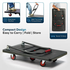 CORVIDS 600 KG Heavy Duty Foldable Hand Platform Trolley| 2 Year Warranty | Industrial Push Cart for Warehouse, Factory & Shop | Anti-Skid Material Handling Truck, Honeycomb Base, 5 Heavy Duty Wheels