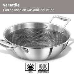 Hawkins Pro 3.5 Litre Shielded Nonstick Triply Deep-Fry Pan, Kadhai with Stainless Steel Handles and Glass Lid, Silver (PSNK35G), 26 cm