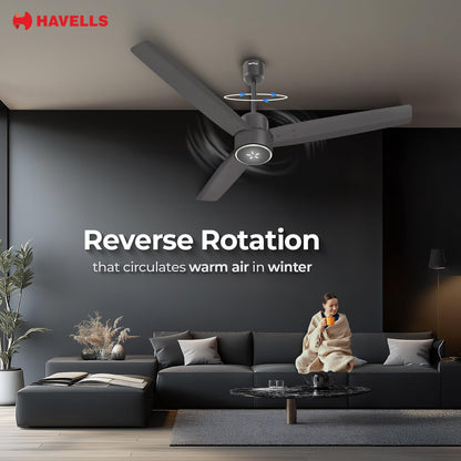 Havells FAB BLDC ULED Ceiling Fan 1200mm, 5 star, LED Speed Indicator, 380 RPM, Up to 65% Savings,Reverse Rotation,4 Speed Modes,Low Wattage 30W,Low Noise,Air Flow:225 CMM, 3 Year Warranty,Smoke Brown