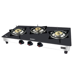 Maharaja Whiteline Belenus Toughened Glas 3 Burner Open Gas Stove, Black