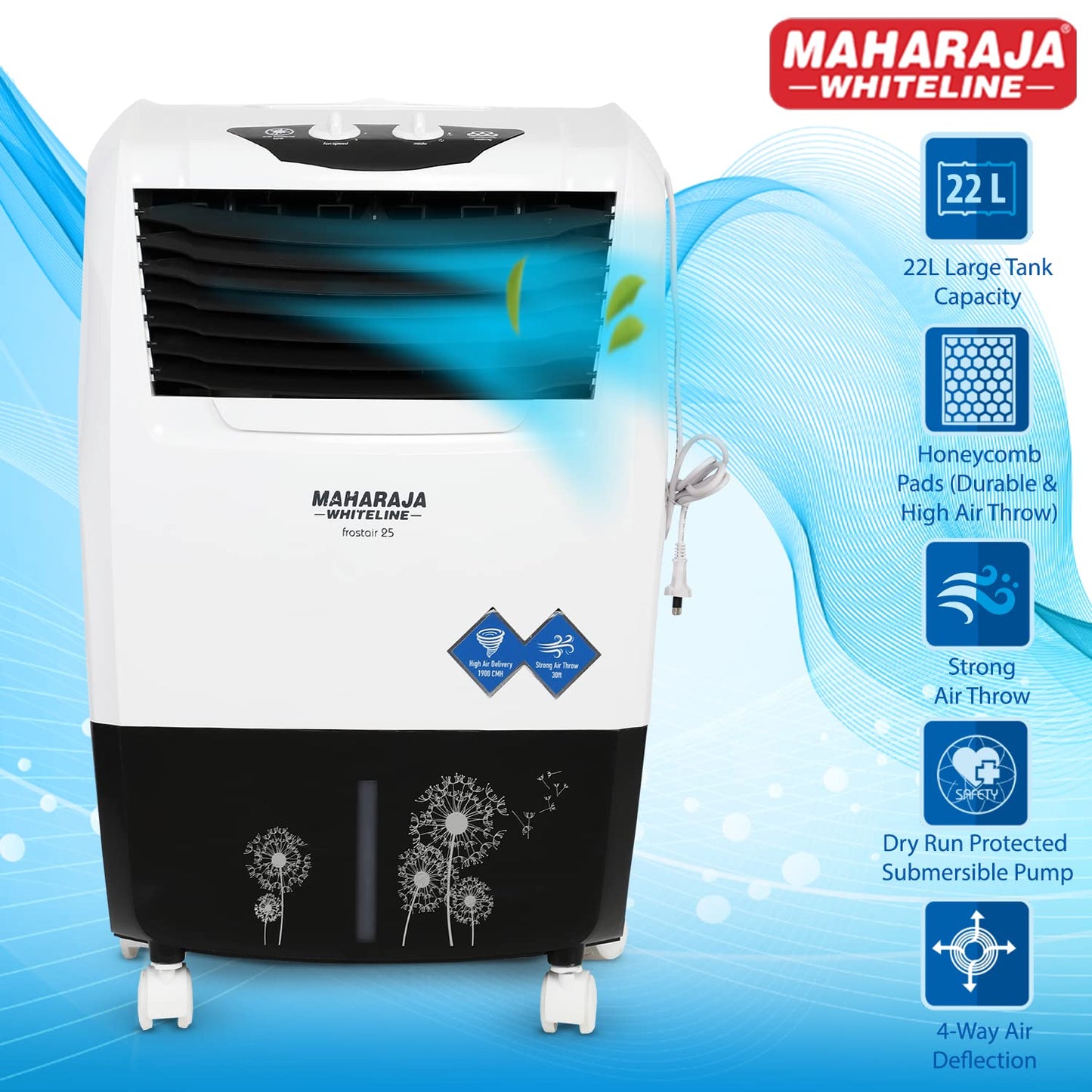 Maharaja Whiteline Frost Air 25 Air Cooler, 22 Litre, White & Grey (Co-165) Qty: 12