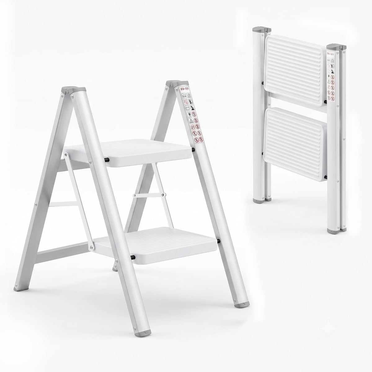 Corvids 2-Step Heavy-Duty Carbon Steel Step Stool, 2-Year Warranty, Anti-Slip Wide Steps, Portable Multipurpose Folding Step Ladder for Home, Kitchen & Office Use (Black)