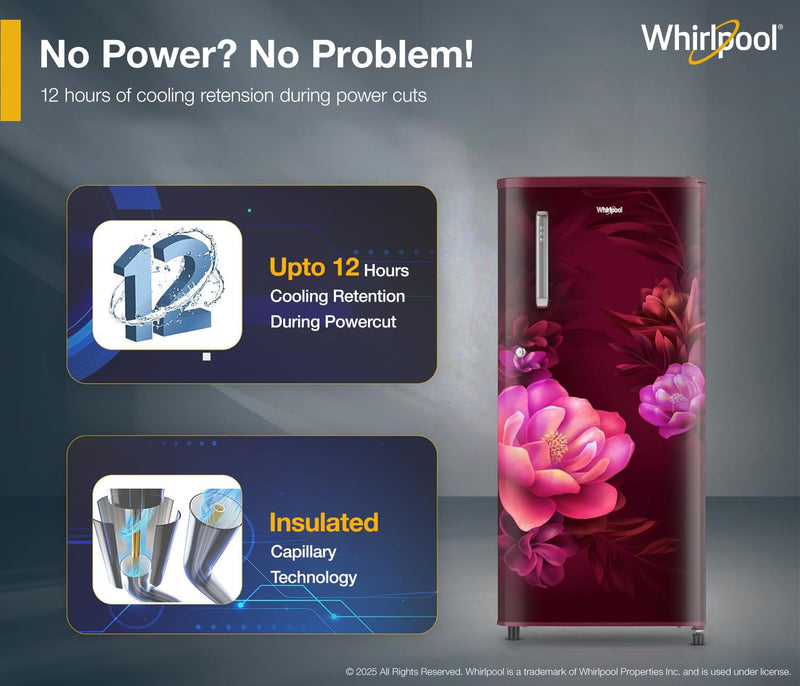 Whirlpool 184 L 2 Star Direct-Cool Single Door Refrigerator (205 WDE PRM 2S WINE SERENA-Y, Red, 2026 Model)