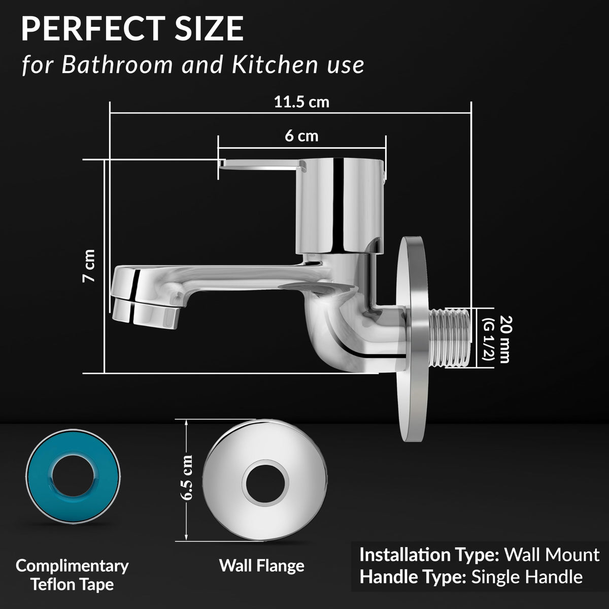 Plantex Pure Brass FLO-801 Bib Cock Water Tap with Water Saving Aerator/Dual Bib Tap with Brass Wall Flange & Teflon Tape for Washbasin with 7-Year Warranty (Mirror Chrome)-4