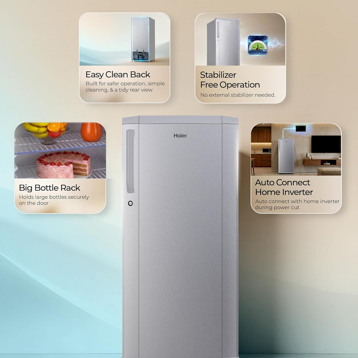 Haier 165 L 1 Star Direct Cool Single Door Refrigerator with Diamond Edge Freezing Technology, Easy Clean Back, Large Vegetable Box (HED-171MSA-P,)-3