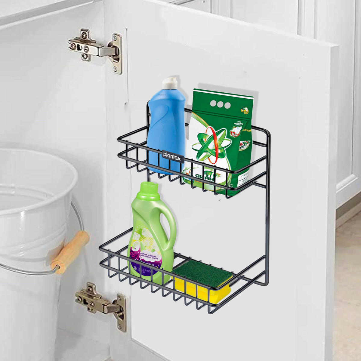 Plantex Self Adhesive Detergent Rack/GI Steel Bathroom Multipurpose Detergent Holder/Bathroom Shelf/Storage Rack/Bathroom Accessories (Powder Coated)