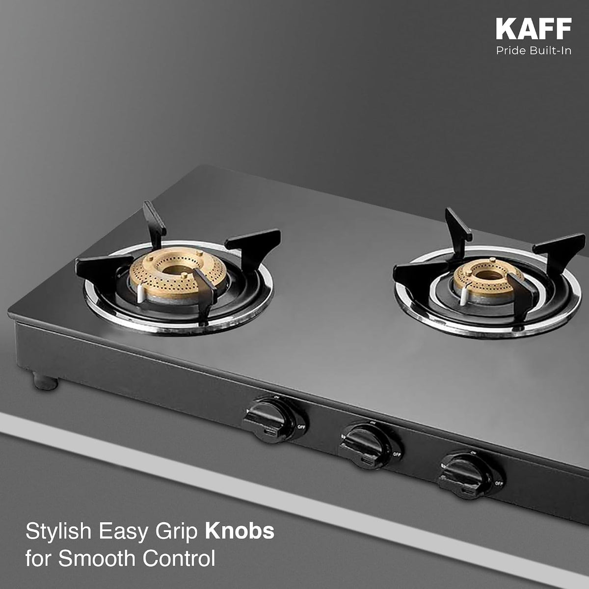 Kaff CTC 77 3B Gas Stove/Cooktop 4 Burners with Auto Electric Ignition 77 CM, High Efficiency Brass Burners, Black Tempe