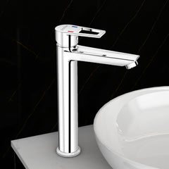 Plantex Single Lever Basin Mixer Tap/Brass Pillar Tap for Wash Basin/Hot and Cold Water Tap for Basin/Long Body Water Tap - Pack of 1 (Chrome, 3227)-1