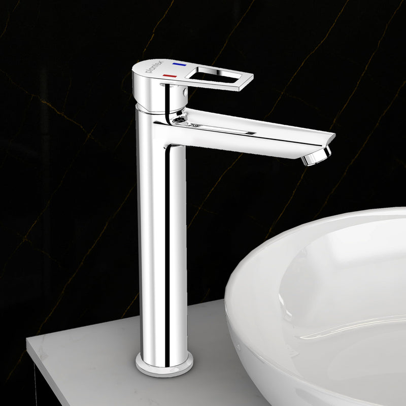 Plantex Single Lever Basin Mixer Tap/Brass Pillar Tap for Wash Basin/Hot and Cold Water Tap for Basin/Long Body Water Tap - Pack of 1 (Chrome, 3227)-1