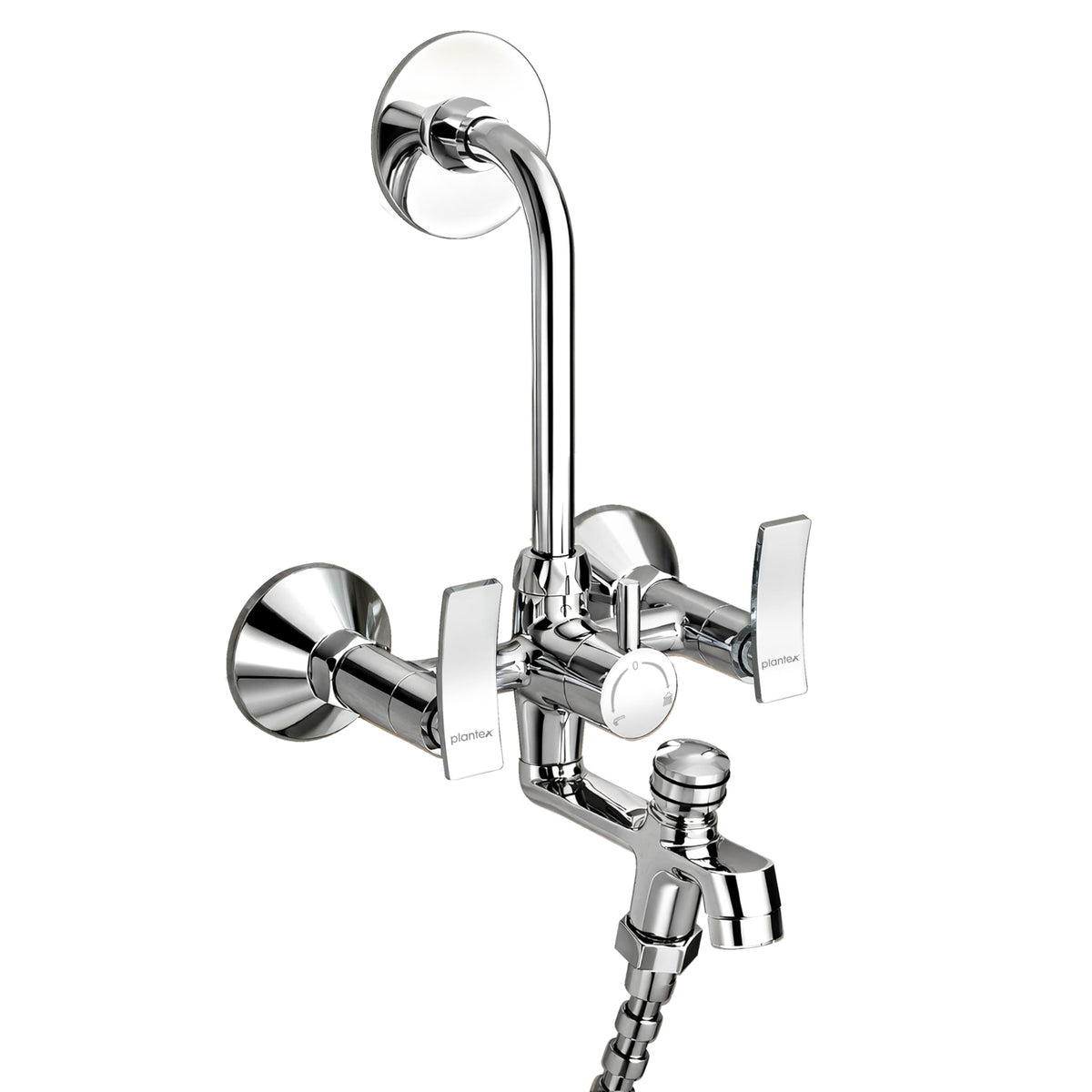 Plantex Pure Brass 3-in-1 Wall Mixer with L-Bend Provision for Overhead and Hand Shower/Bathroom Mixer Tap with Brass Wall Flange & Teflon Tape/Wall Mixer for Bathroom - (Star, Chrome)-1