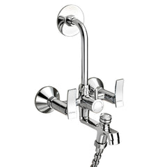 Plantex Pure Brass 3-in-1 Wall Mixer with L-Bend Provision for Overhead and Hand Shower/Bathroom Mixer Tap with Brass Wall Flange & Teflon Tape/Wall Mixer for Bathroom - (Star, Chrome)-1