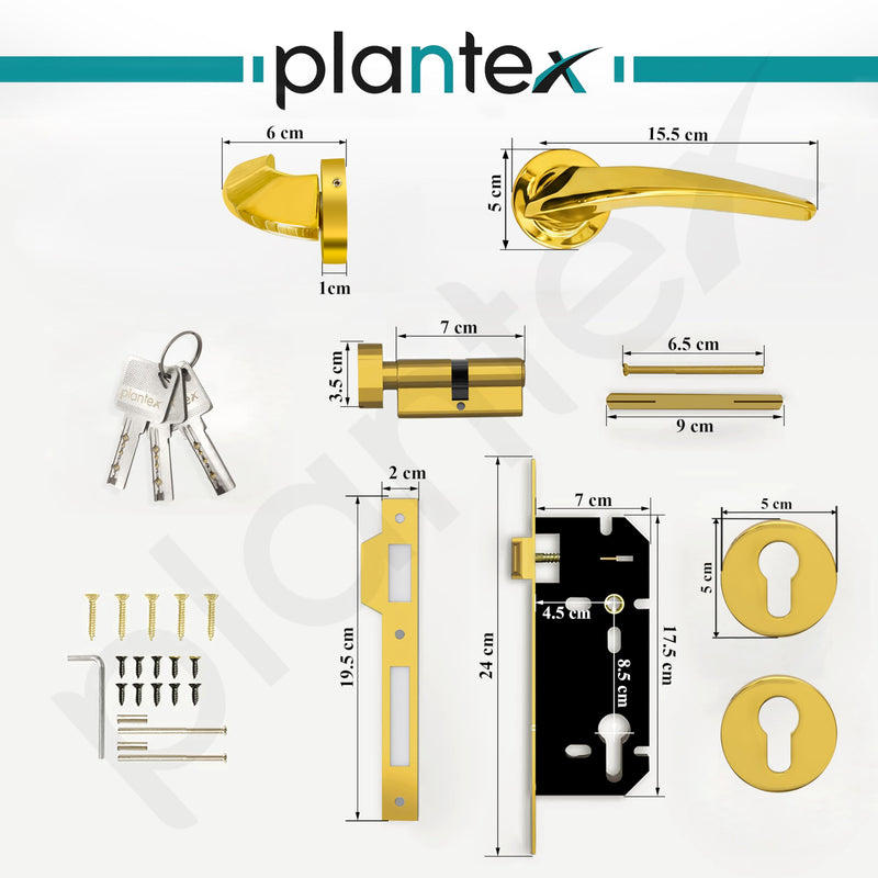 Plantex Mortise Door Lock for Home/Main Door Lock with 3 Years of Warranty/Door Handle Lock Set with Brass Lock Body & Cylinder (7128, PVD Gold)-6