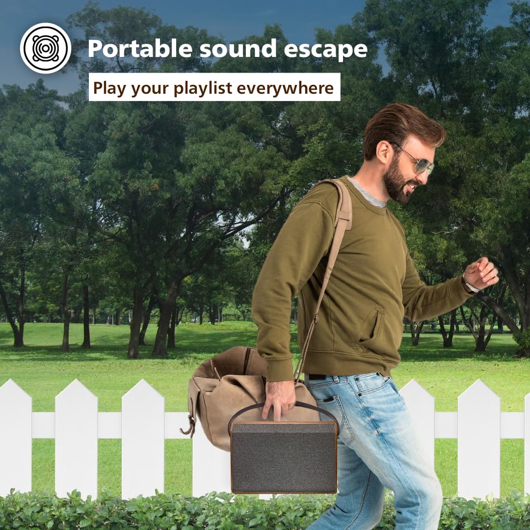 Philips TAS2228 Bluetooth Speaker 40W, Retro Wooden Design, 6 Hrs Playtime (TAS2228/94)