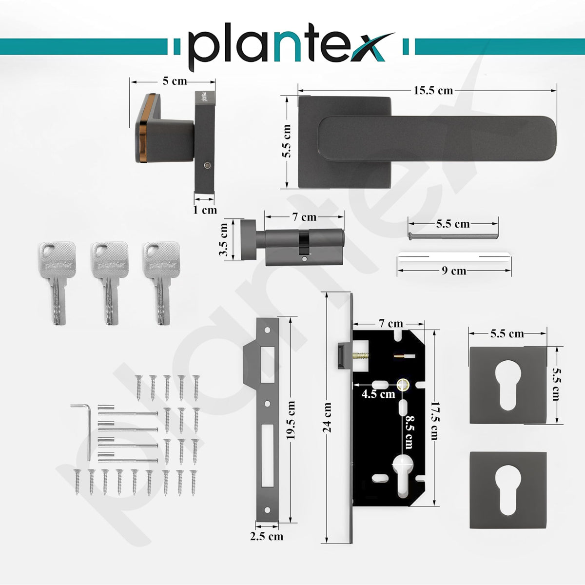 Plantex Triple Security Door Lock for Home/Main Door Lock Set with 3 Years of Warranty/Mortise Lock for Door with Brass Lock Body & Cylinder (7125, Grey & Choco)-3