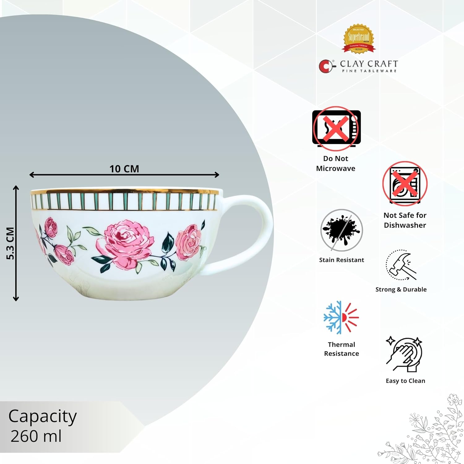 Magique by The Wishing Chair x ClayCraft : Portrait of a Rose - Tea for One Giftbox | Ceramic Tea Cup and Saucer| Dishwasher Safe | Festive Gifting | GiftBox Packaging