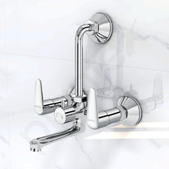 Plantex Pure Brass Wall Mixer for Bathroom 2 in 1 with L-Bend Connector/Tap Mixer/Nickel Chrome Mirror Finish Mixture Tap with Water Saving Aerotor - (DOL-2320-Chrome)-6