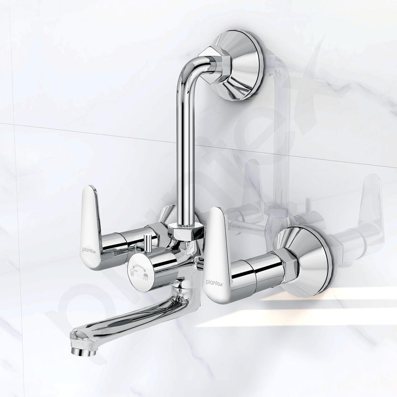Plantex Pure Brass Wall Mixer for Bathroom 2 in 1 with L-Bend Connector/Tap Mixer/Nickel Chrome Mirror Finish Mixture Tap with Water Saving Aerotor - (DOL-2320-Chrome)-6