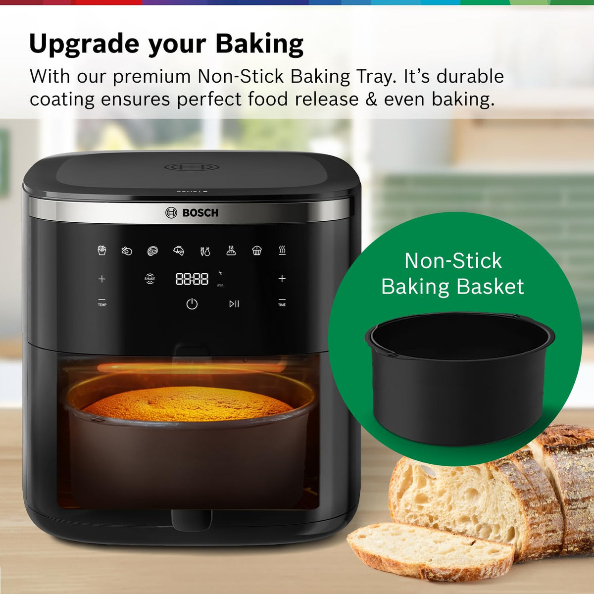Bosch CrispMaxx Digital Air Fryer XL 7.2L with Baking Tray | Illuminated Viewing Window |1800w| Touch Panel | 7 Preset M