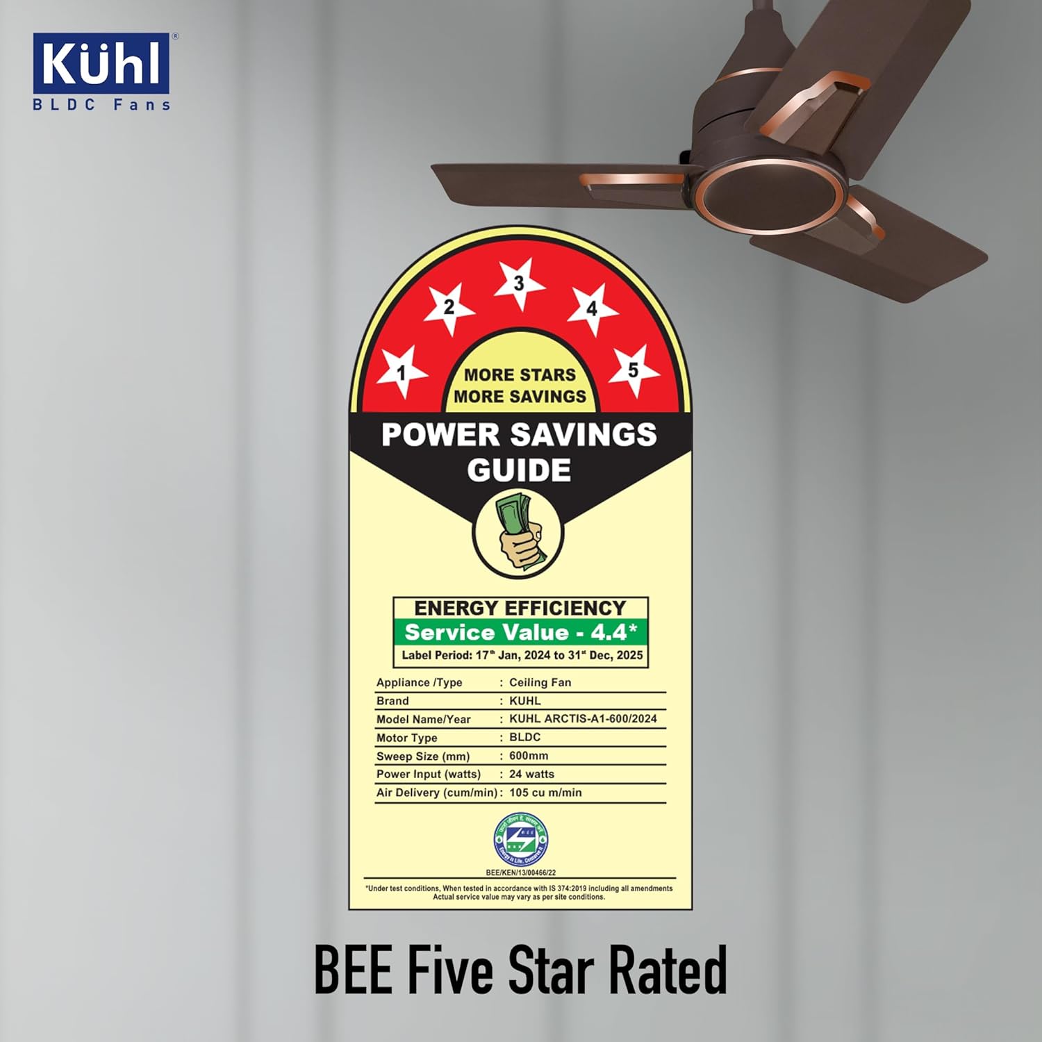 KUHL Arctis A1 600 mm BLDC 65% Power Saving BLDC Ceiling Fan With Remote | BEE 5 Star Rated & ISI Marked | High Air Flow | 5 Year Brand Warranty on Motor | Espresso