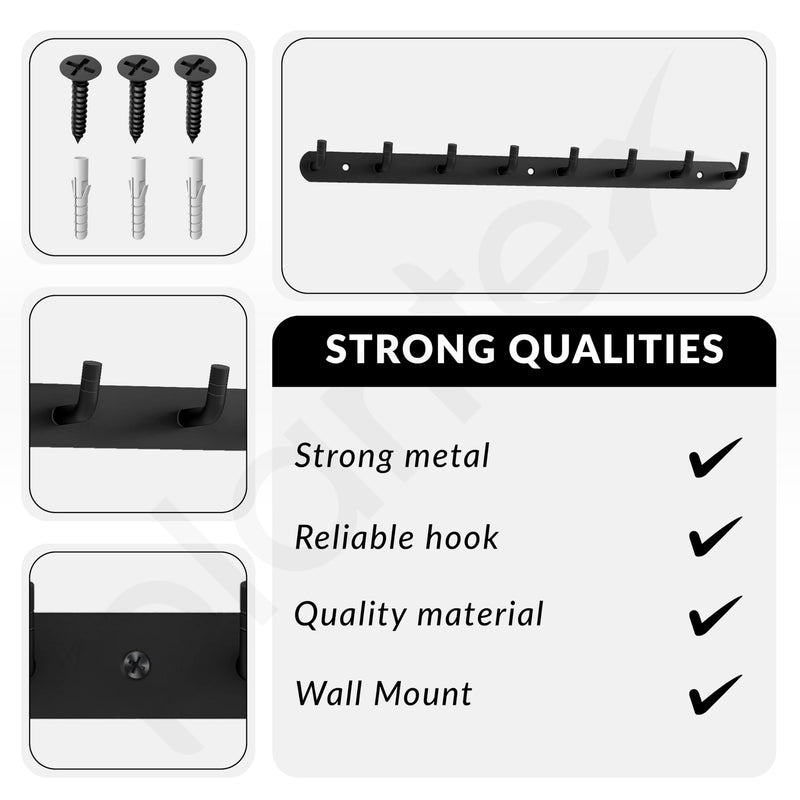 Plantex Wall Hooks for Hanging Cloth/Stainless Steel Towel Hangers/Bathroom Robe Hooks/Door Hangers/Wall Hook Rack/Hook Rail for Hanging Keys - 8 Hooks (Pack of 2, Black)-3