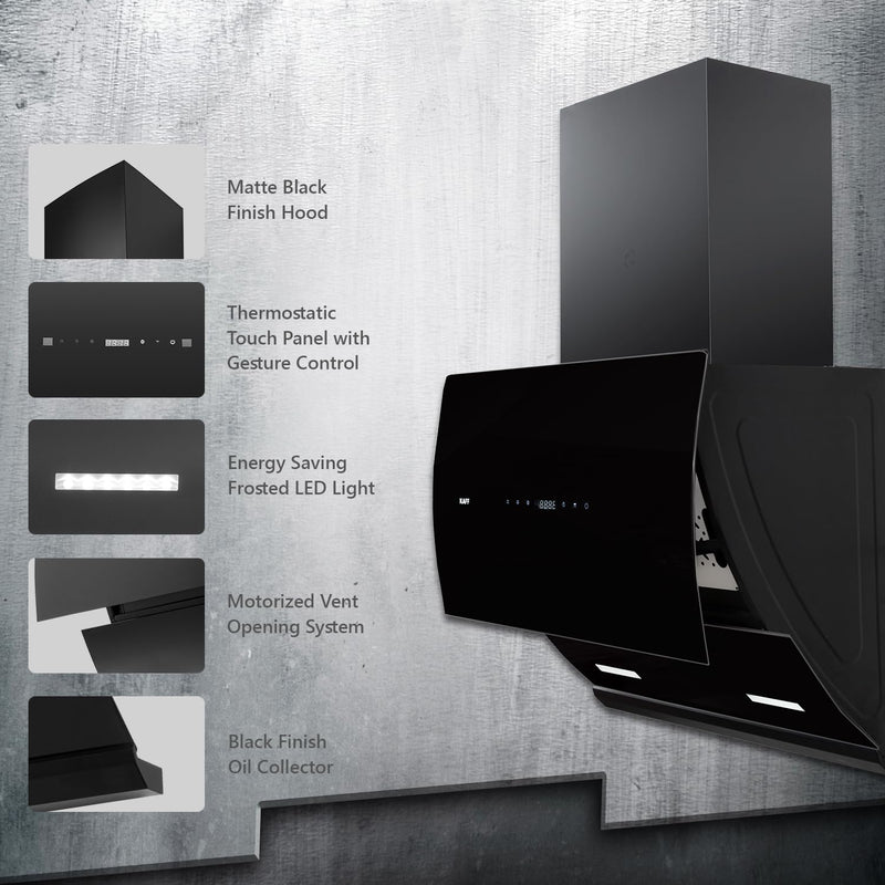 Kaff LYRA DHC 60 Filter-less Auto Clean Slant Kitchen Chimney 60 CM with 1250 m3/hr Suction Capacity, Touch with Motion 