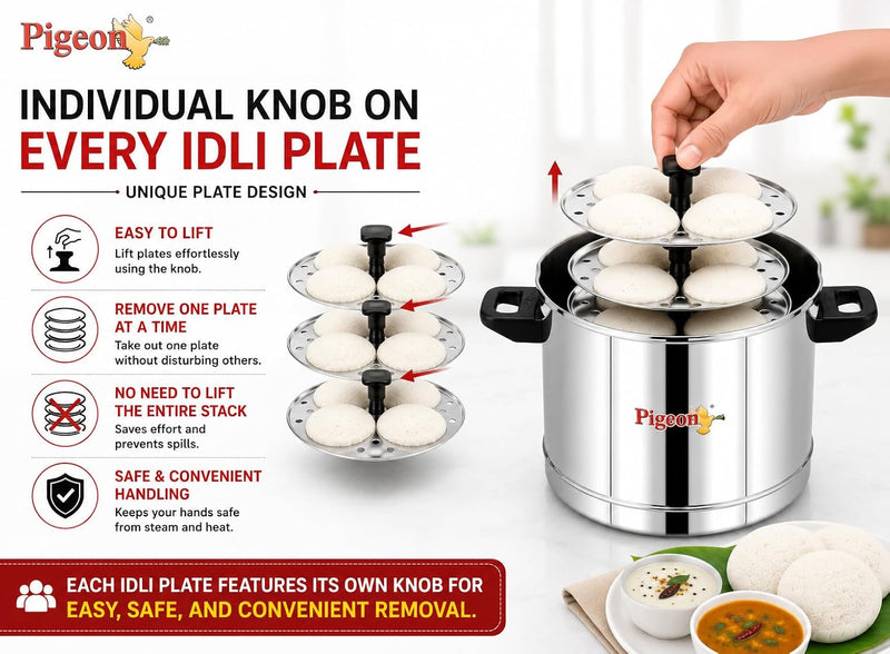 Pigeon Classic Stainless Steel Idli Cooker with Whistle Indicator