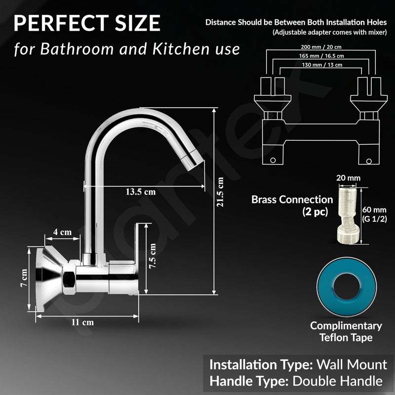 Plantex Sink Tap for Kitchen Sink/360 Degree Rotating with Foam Flow/Hot & Cold Sink Mixer/Wall Mount Sink Mixer with Wall Flange and Teflon Tape - Pack of 1 (Chrome, 3223)-5