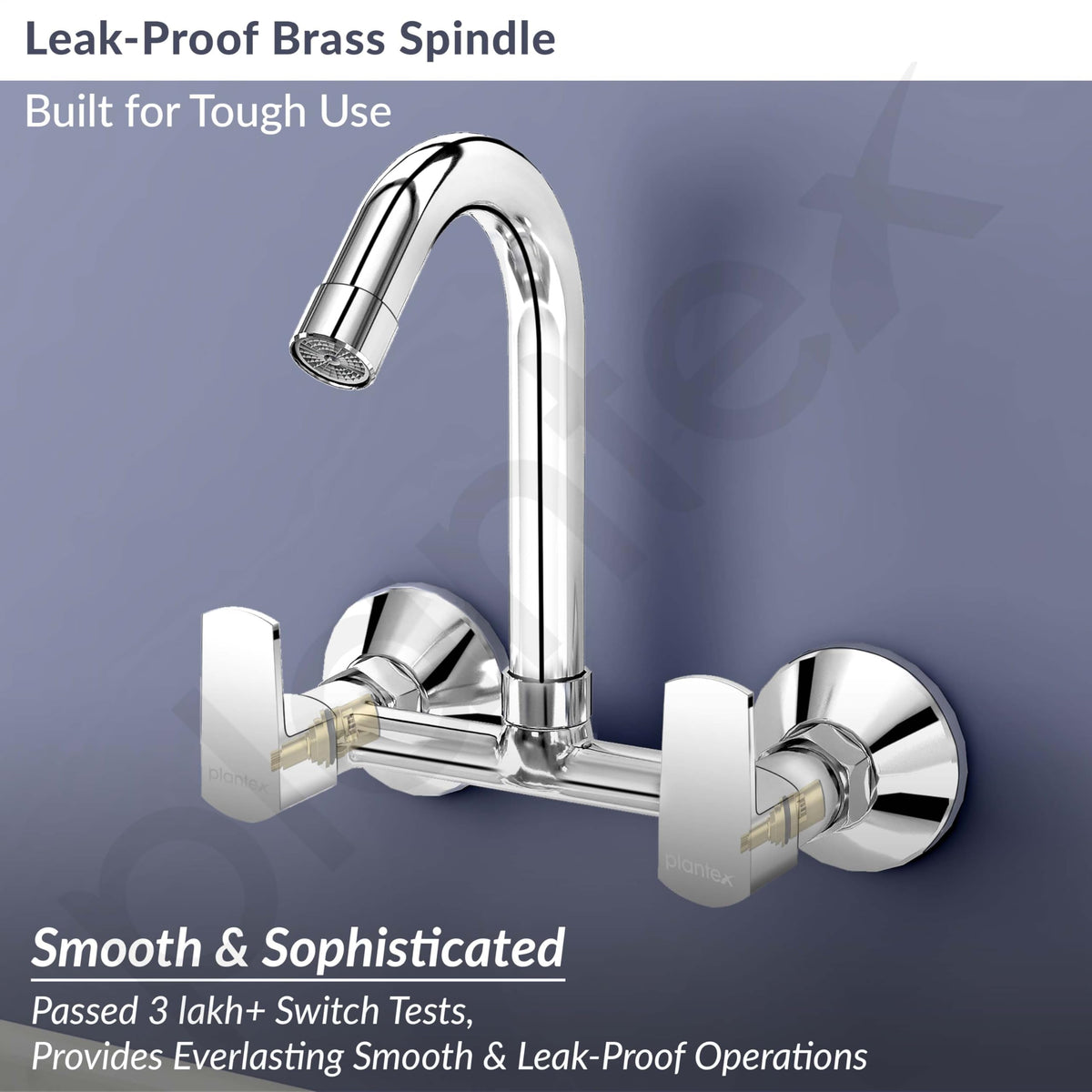 Plantex Sink Mixer Tap for Kitchen Sink with 360‚° Swivel Spout/Water Mixer Tap with Wall Flange and Teflon Tape/Sink Mixer Tap Hot and Cold with Brass Spindle (Saga-Chrome)-3