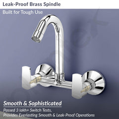 Plantex Sink Mixer Tap for Kitchen Sink with 360‚° Swivel Spout/Water Mixer Tap with Wall Flange and Teflon Tape/Sink Mixer Tap Hot and Cold with Brass Spindle (Saga-Chrome)-3