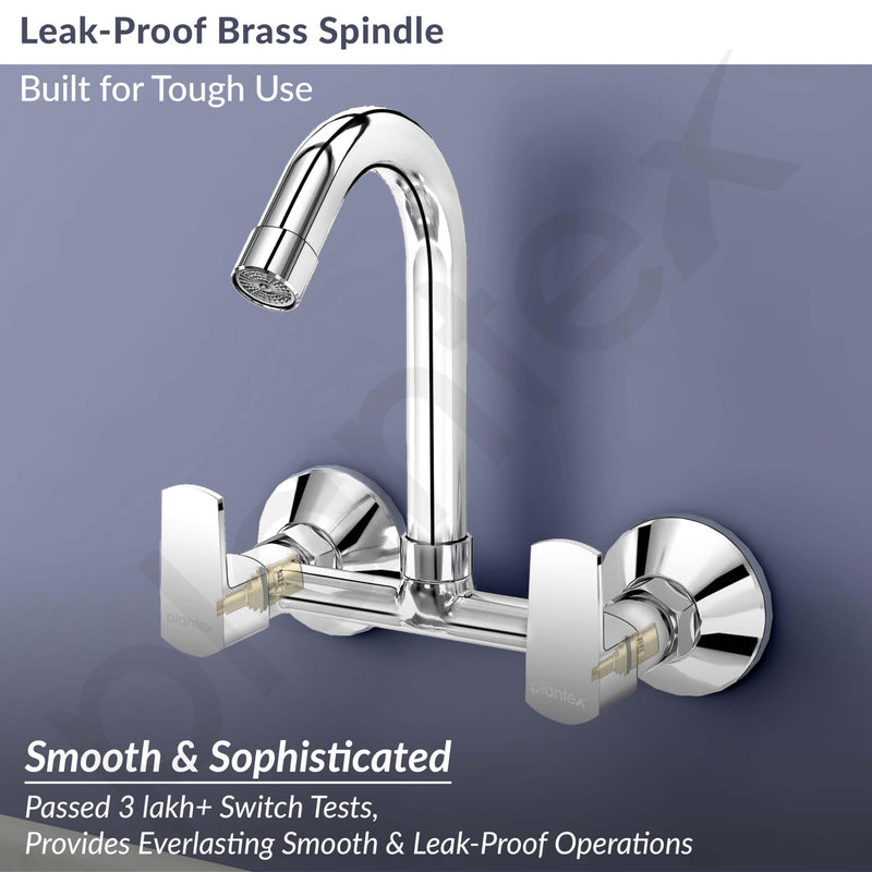 Plantex Sink Mixer Tap for Kitchen Sink with 360‚° Swivel Spout/Water Mixer Tap with Wall Flange and Teflon Tape/Sink Mixer Tap Hot and Cold with Brass Spindle (Saga-Chrome)-3