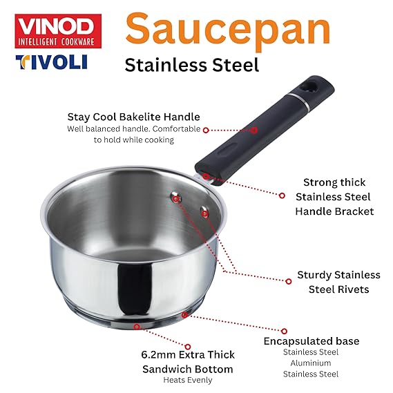 Vinod Stainless Steel Tivoli Saucepan  (Induction Friendly)