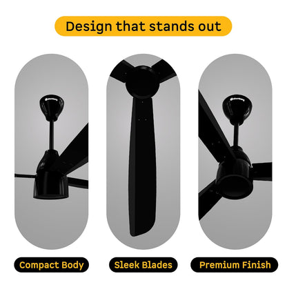 atomberg Renesa Prime 1200mm BLDC Ceiling Fan Compatible with Regulators | Without Remote | BEE 5 star Rated Energy Efficient Ceiling Fan | High Air Delivery (Gloss Black)