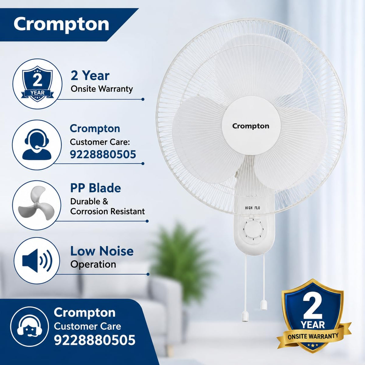 Crompton High Flow Neo Wall Mount White Fan 1 Pc-2