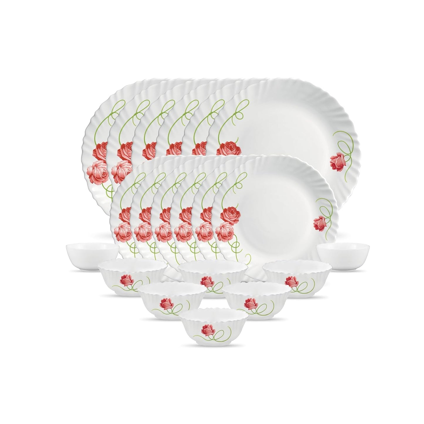 La Opala Novo Collection Opal Glass Crockery | for Family of 6 | Dinner Set 20 pcs Dainty Swirls | Plates & Bowls for Dining | Microwave Safe | 100% Vegetarian | Extra Strong | Light & White