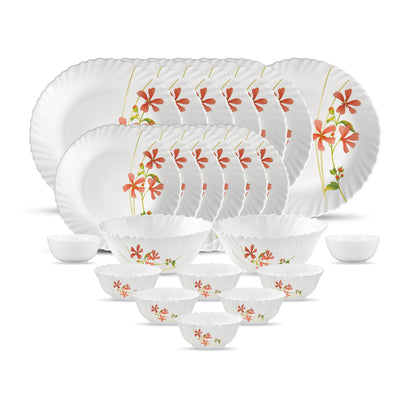 La Opala Novo Collection Opal Glass Crockery | for Family of 6 | Dinner Set 23 pcs Vivid Greens | Plates & Bowls for Dining | Microwave Safe | 100% Vegetarian | Extra Strong | Light & White